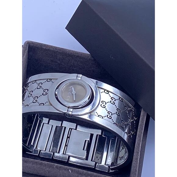 Authentic Gucci Stainless Steel GG Monogram Bangle Watch - Picture 1 of 13